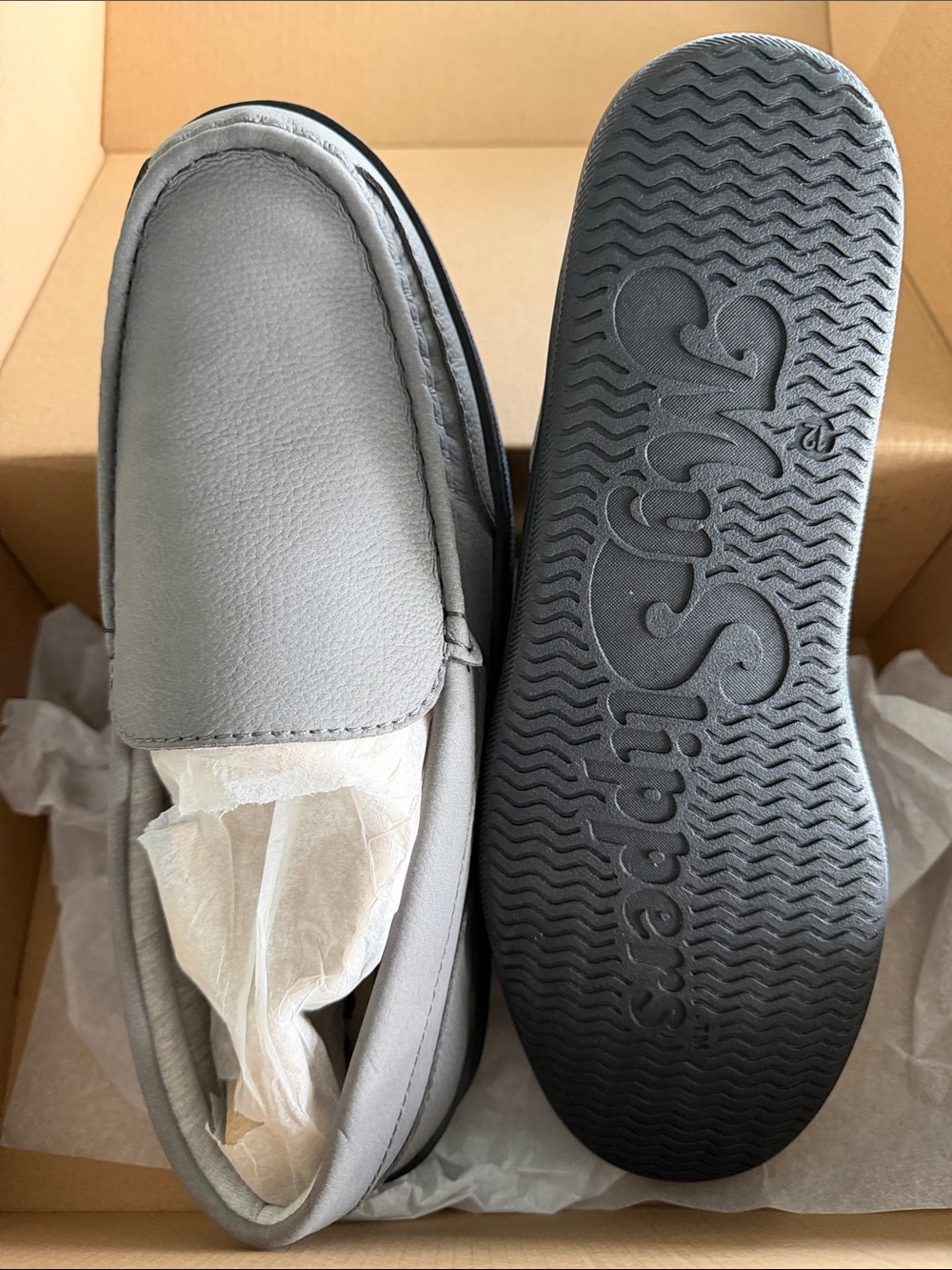 Gray Leather Slip-On Loafers -